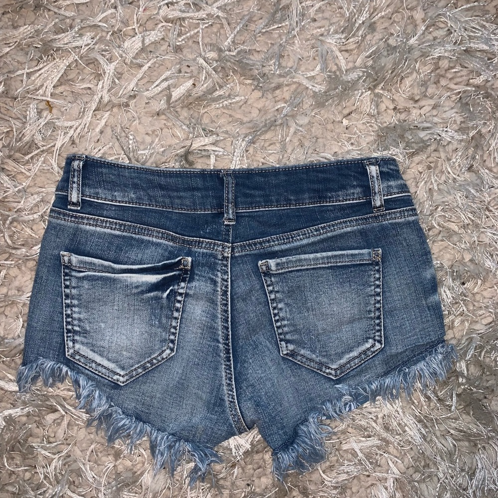 Cute jean shorts flower printed pockets